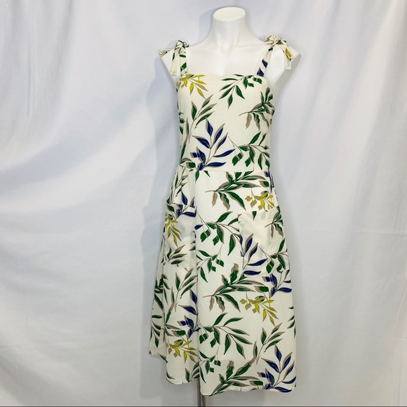 Monteau Halter Blue & Green Foliage Tie Shoulder Back Elastic Dress Size Medium - Picture 1 of 7